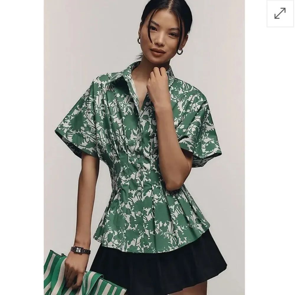 Anthropologie Tobie Short-Sleeve Pleated Blouse